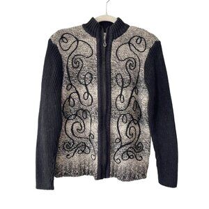 Vintage Y2K Breckenridge Cardigan Sweater Size Small Ribbed Black Gray Cozy Knit